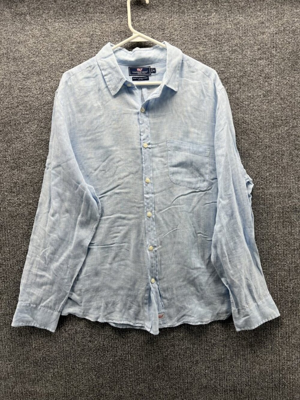Vineyard Vines Shirt Men XL Blue Stripe Long Sleeve Button Up Linen Murray Slim